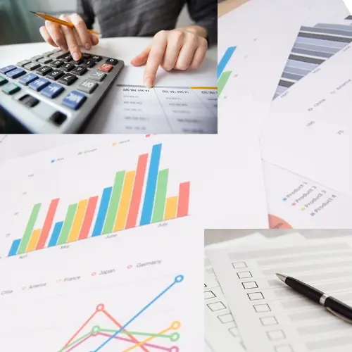 Composition d'outils de gestion administrative et financière : calculatrice, graphiques, tableaux de bord et checklist pour professionnels