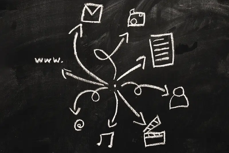 Tableau noir avec icônes dessinés à la craie illustrant la structure d'un processus